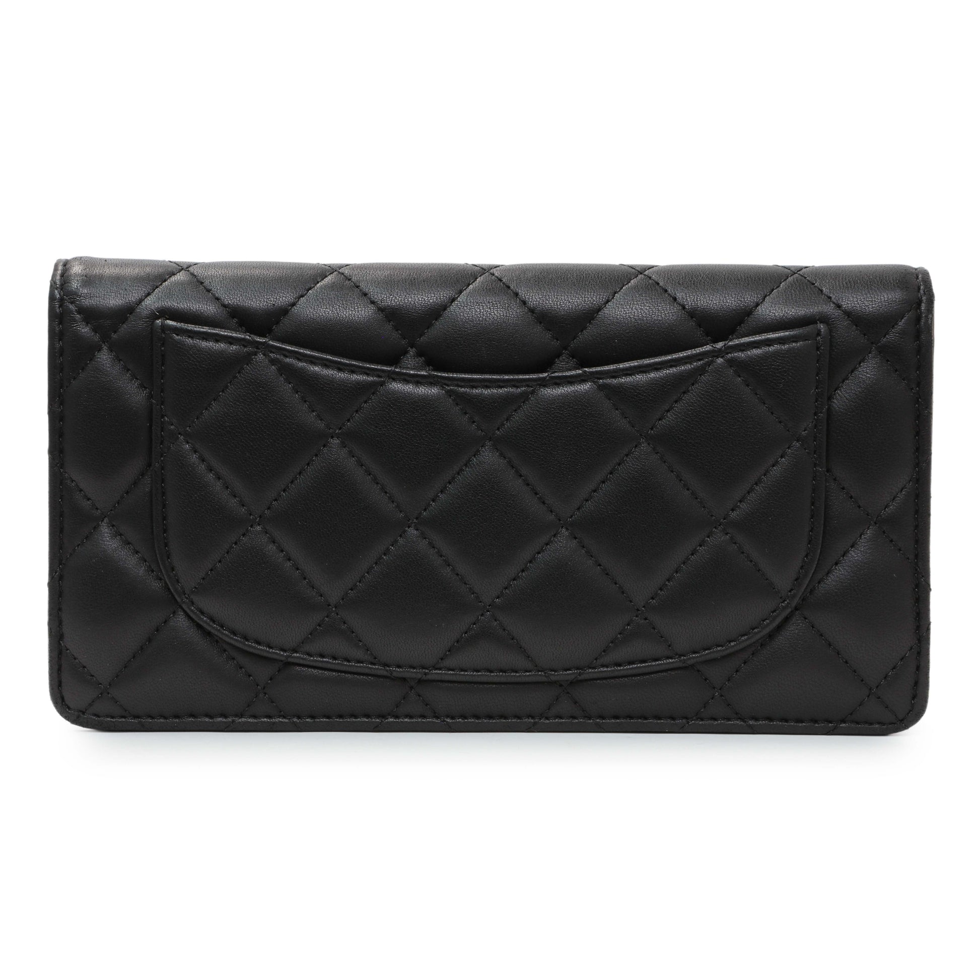 Exclusive Chanel Lambskin Quilted Yen Wallet Black — Side View