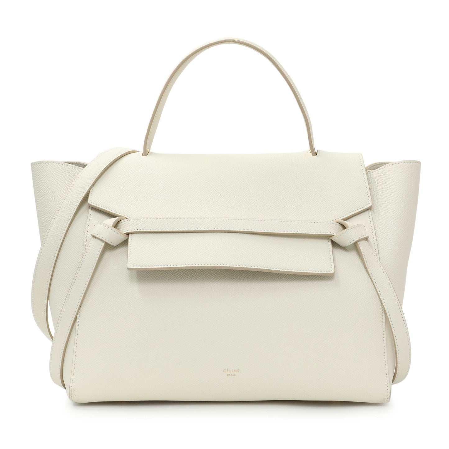 Exclusive Celine White Grained Calfskin Mini Belt Bag — Front View