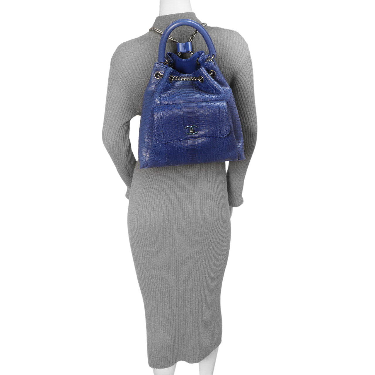 Exclusive Chanel Blue Python Urban Luxury Drawstring Backpack — Alternate View 12