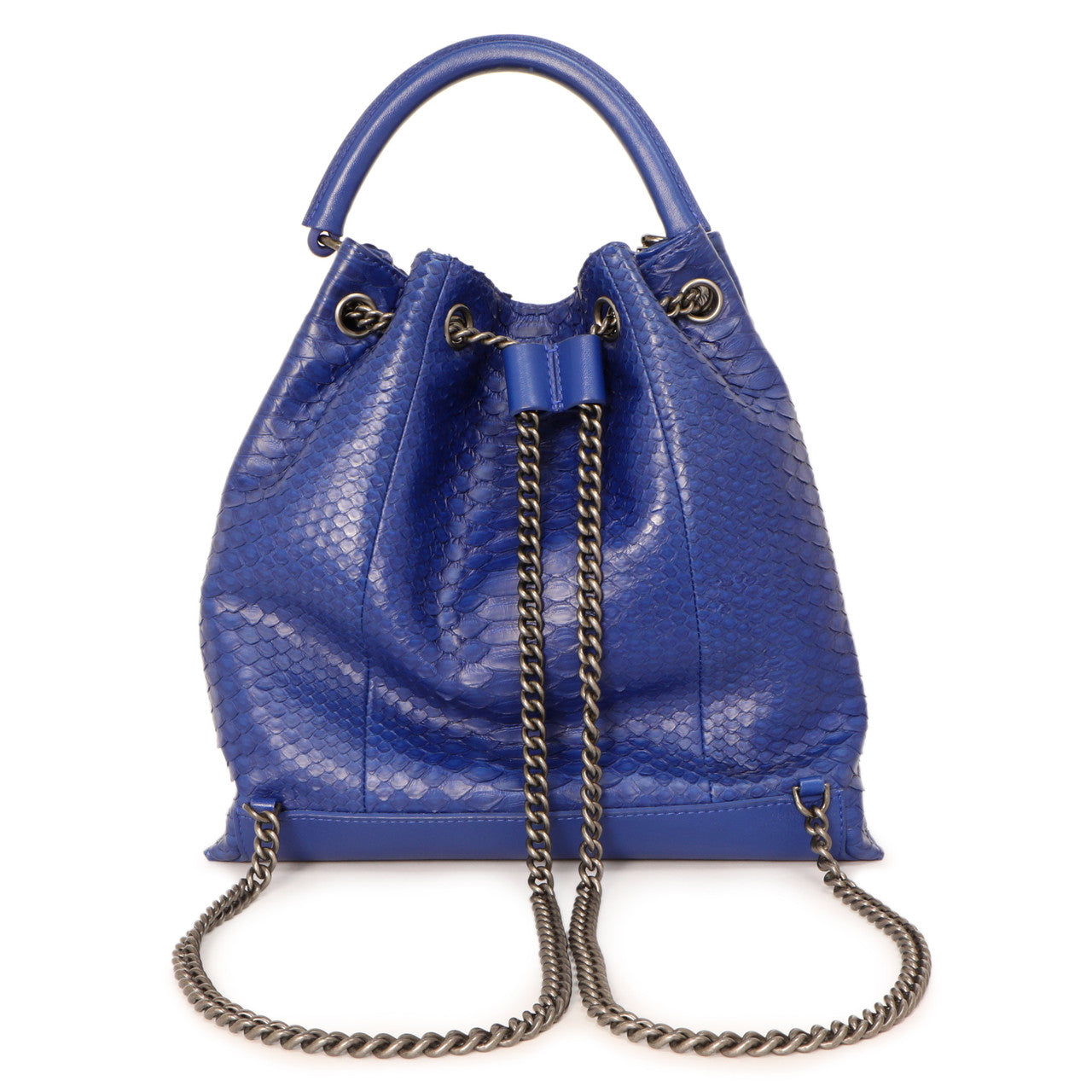 Exclusive Chanel Blue Python Urban Luxury Drawstring Backpack — Side View