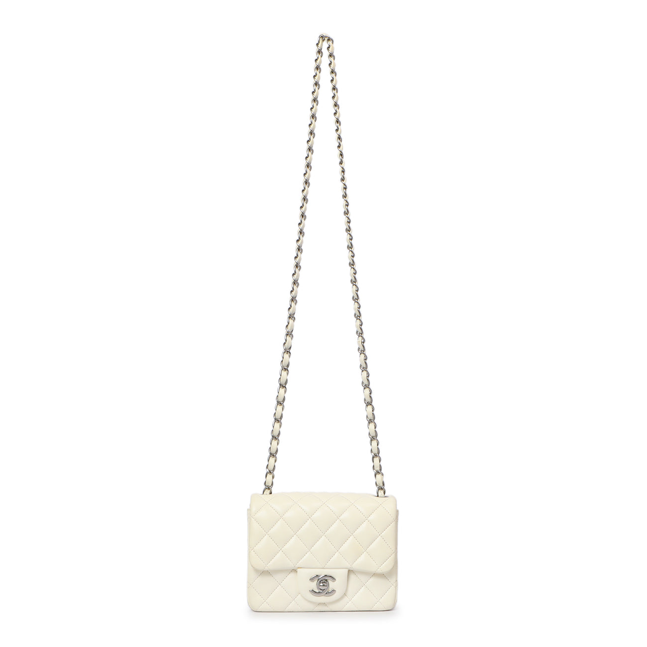 Exclusive Chanel White Quilted Lambskin Mini Square Flap — Front View