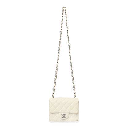 Exclusive Chanel White Quilted Lambskin Mini Square Flap — Front View