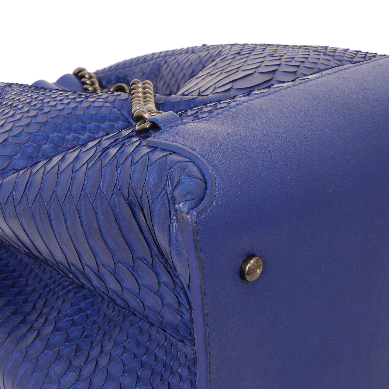 Exclusive Chanel Blue Python Urban Luxury Drawstring Backpack — Detail View