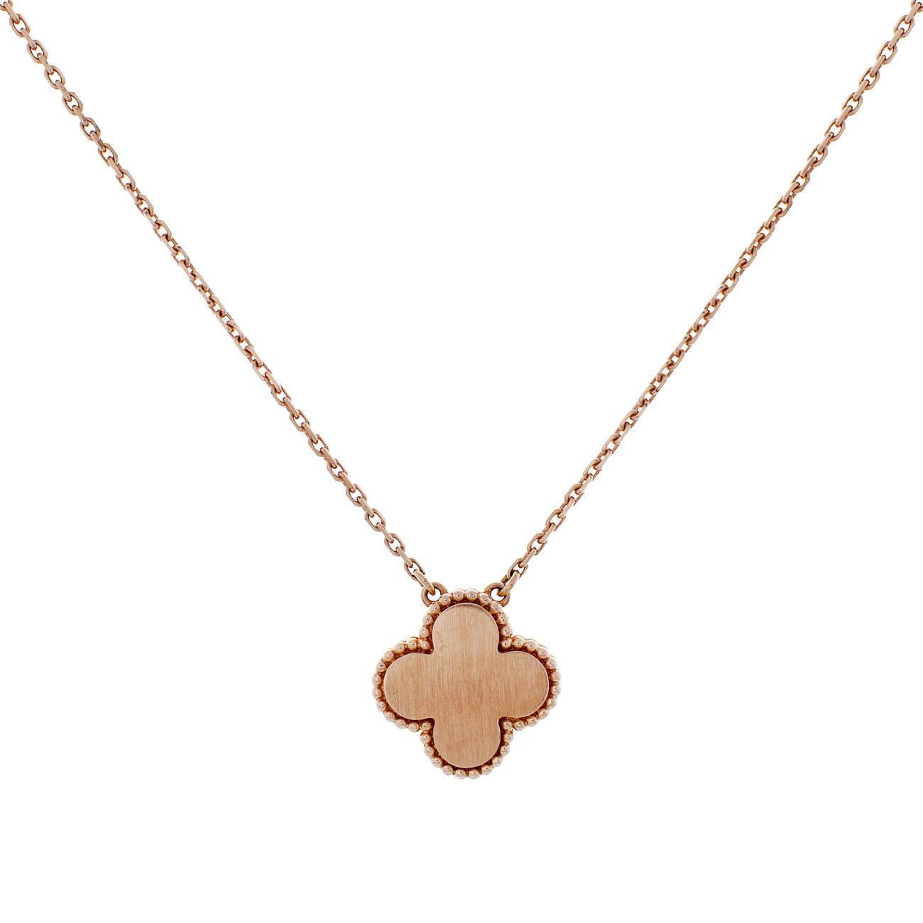 Exclusive Van Cleef & Arpels 18K Rose Gold Porcelain Diamond Vintage Alhambra Pendant — Side View