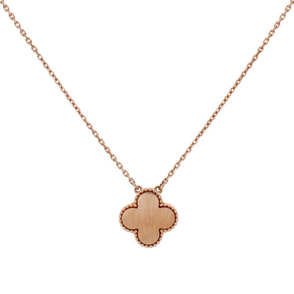 Exclusive Van Cleef & Arpels 18K Rose Gold Porcelain Diamond Vintage Alhambra Pendant — Side View