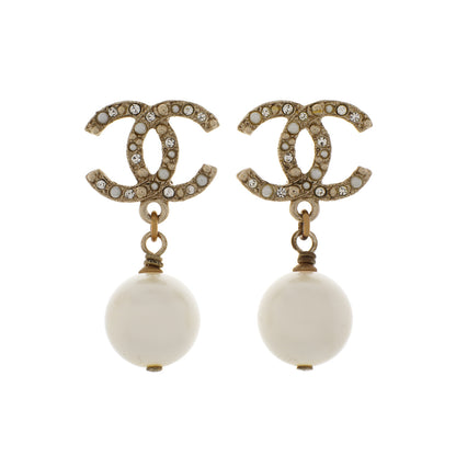 Exclusive Chanel Pearl Crystal CC Earrings — Front View