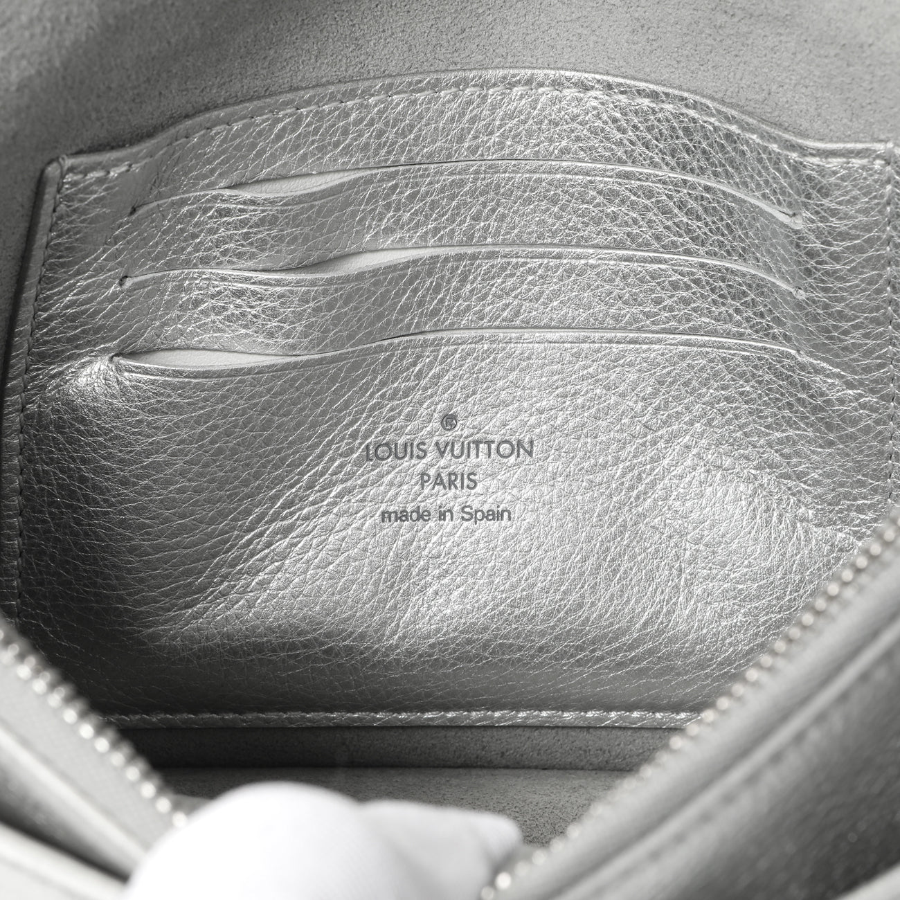 Exclusive Louis Vuitton Silver Soft Calfskin Mylockme Chain Pochette — Detail View