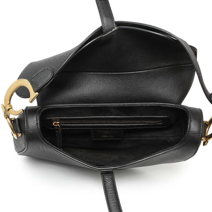 Exclusive Christian Dior Black Grained Calfskin Saddle Bag — Top View