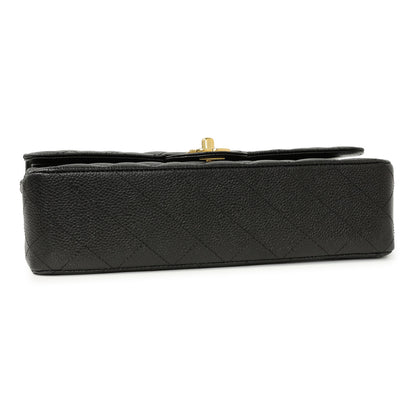 Exclusive Chanel Black Quilted Caviar Medium Classic Double Flap — Back View