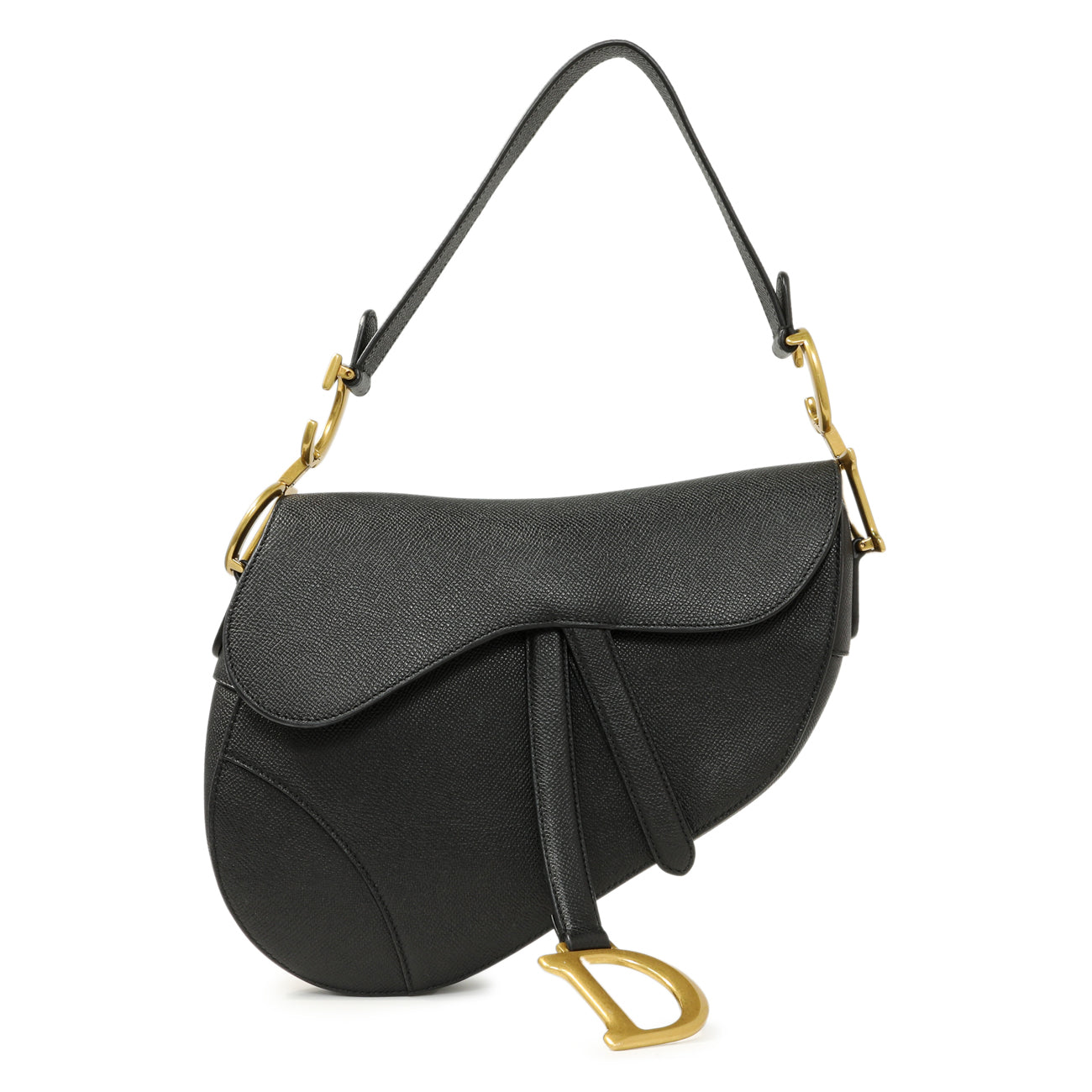 Exclusive Christian Dior Black Grained Calfskin Saddle Bag — Front View