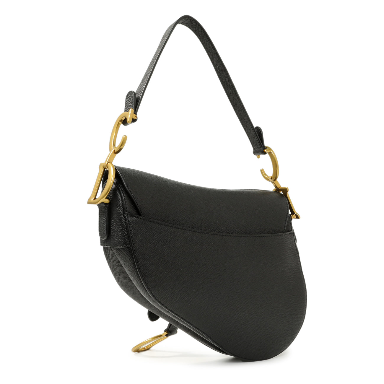 Exclusive Christian Dior Black Grained Calfskin Saddle Bag — Side View