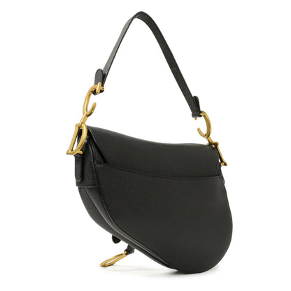 Exclusive Christian Dior Black Grained Calfskin Saddle Bag — Side View