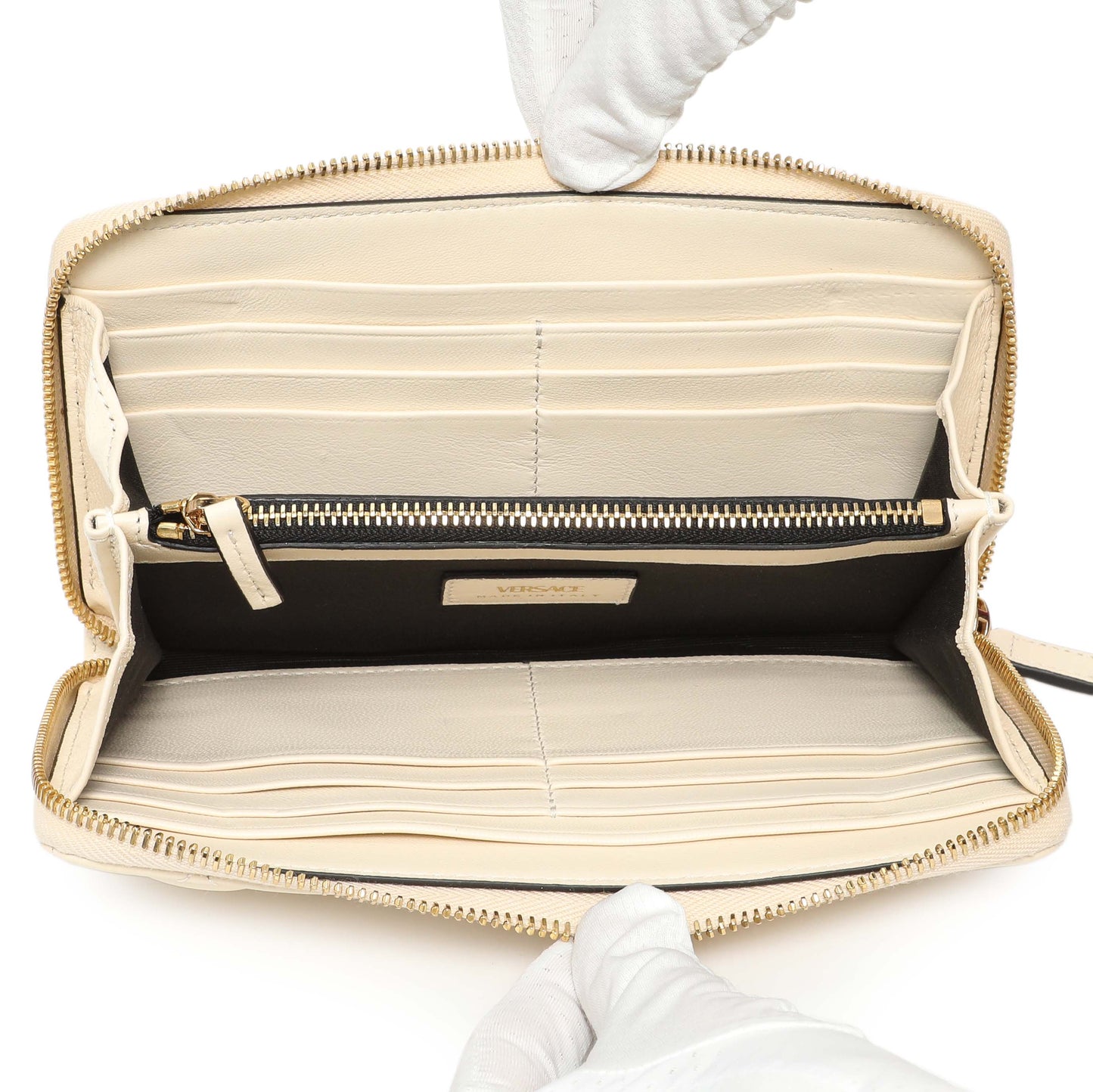 Exclusive Versace White Nappa Quilted La Medusa Zip Around Wallet — Top View