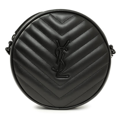 Exclusive Saint Laurent Black Calfskin Matelasse Chevron Round Vinyle Camera Bag — Side View