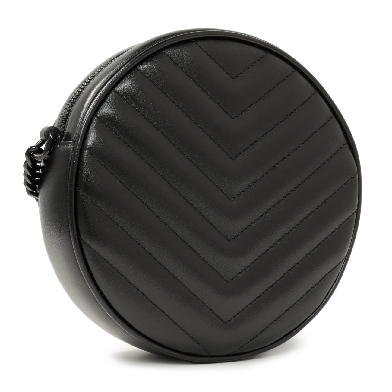 Exclusive Saint Laurent Black Calfskin Matelasse Chevron Round Vinyle Camera Bag — Back View