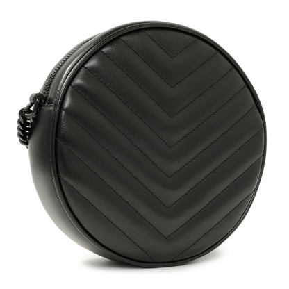 Exclusive Saint Laurent Black Calfskin Matelasse Chevron Round Vinyle Camera Bag — Back View