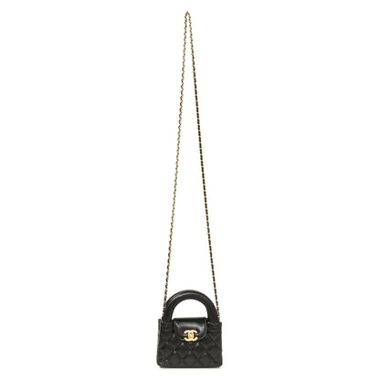 Exclusive Chanel Black Shiny Aged Calfskin Quilted Mini Nano Kelly Shopper — Front View