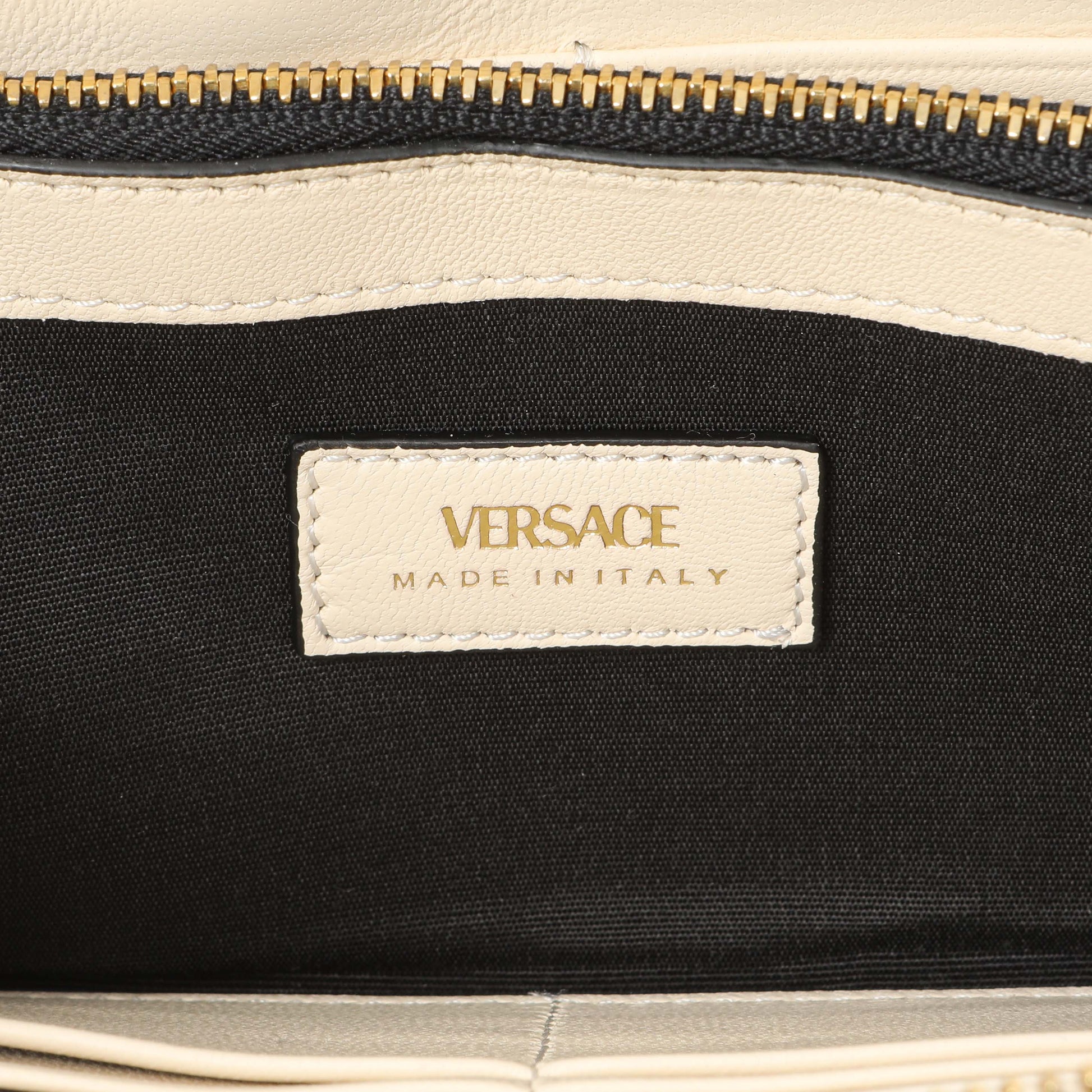 Exclusive Versace White Nappa Quilted La Medusa Zip Around Wallet — Detail View