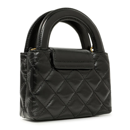 Exclusive Chanel Black Shiny Aged Calfskin Quilted Mini Nano Kelly Shopper — Back View