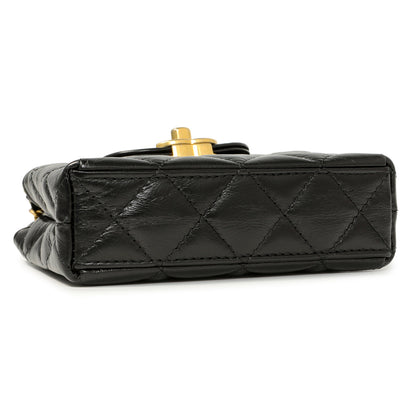 Exclusive Chanel Black Shiny Aged Calfskin Quilted Mini Nano Kelly Shopper — Top View