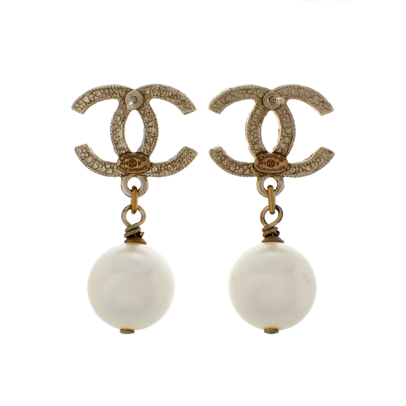 Exclusive Chanel Pearl Crystal CC Earrings — Side View