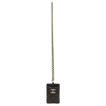 Exclusive Chanel Black Quilted Lambskin Card Holder on Chain — Front View