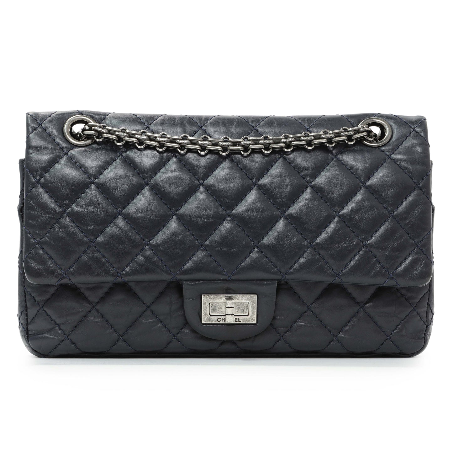 Exclusive Chanel Navy Quilted Aged Calfskin 2.55 Reissue 225 Flap — Front View
