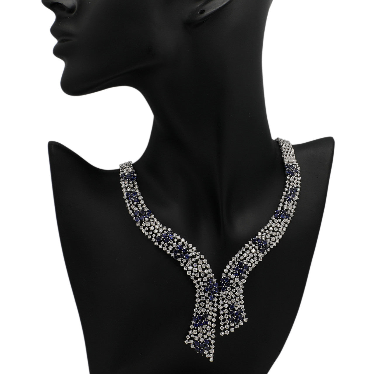 Exclusive 14K White Gold 14.74 Carat Sapphire & Diamond Collier Necklace — Back View