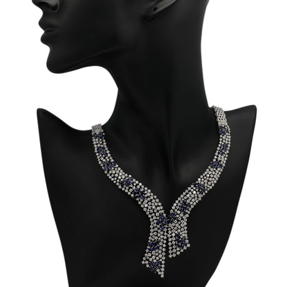 Exclusive 14K White Gold 14.74 Carat Sapphire & Diamond Collier Necklace — Back View