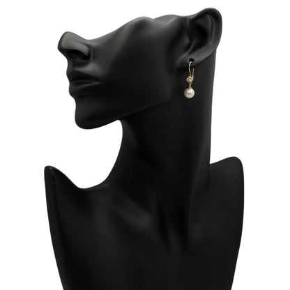 Exclusive 18K Yellow Gold Pearl Victorian Hook Earrings — Back View