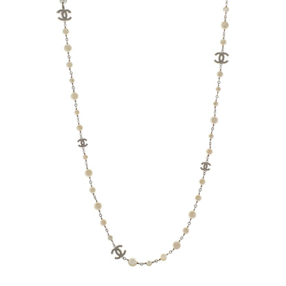 Exclusive Chanel Pearl Crystal CC Long Necklace — Front View