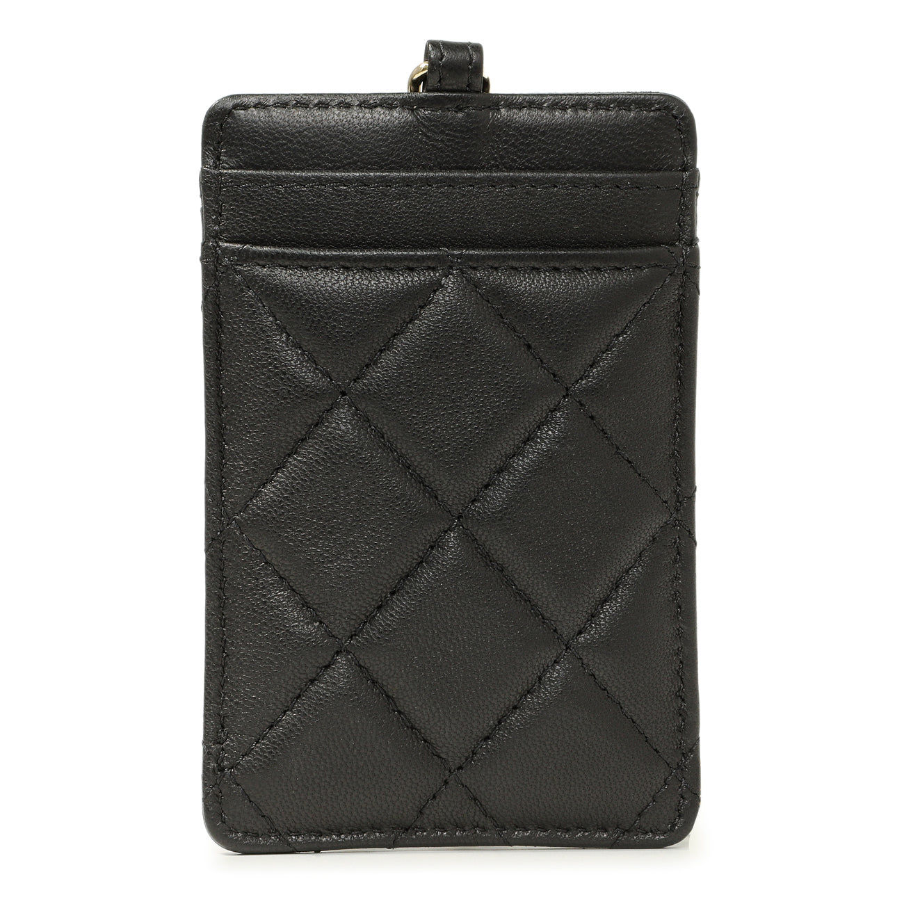 Exclusive Chanel Black Quilted Lambskin Card Holder on Chain — Back View