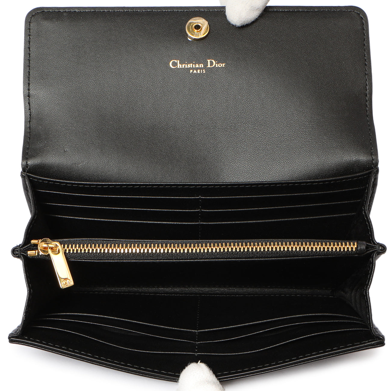 Exclusive Christian Dior Black Supple Calfskin Cannage Caro Wallet — Top View