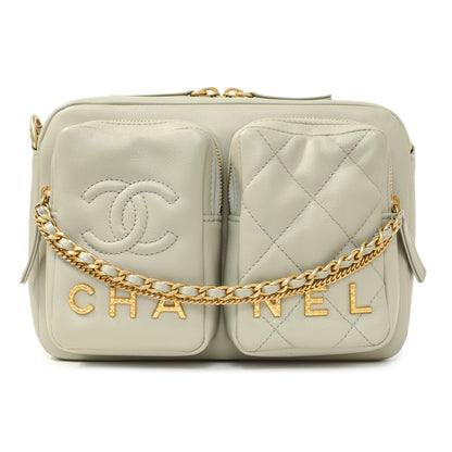Exclusive Chanel Grey Quilted Calfskin Small Camera Case — Side View