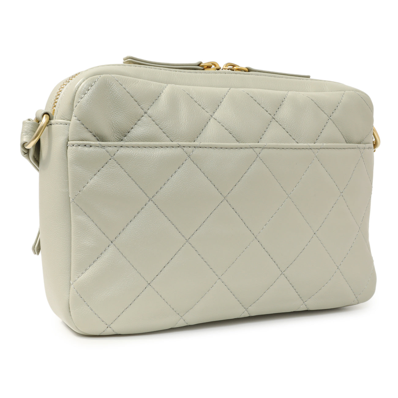 Exclusive Chanel Grey Quilted Calfskin Small Camera Case — Back View