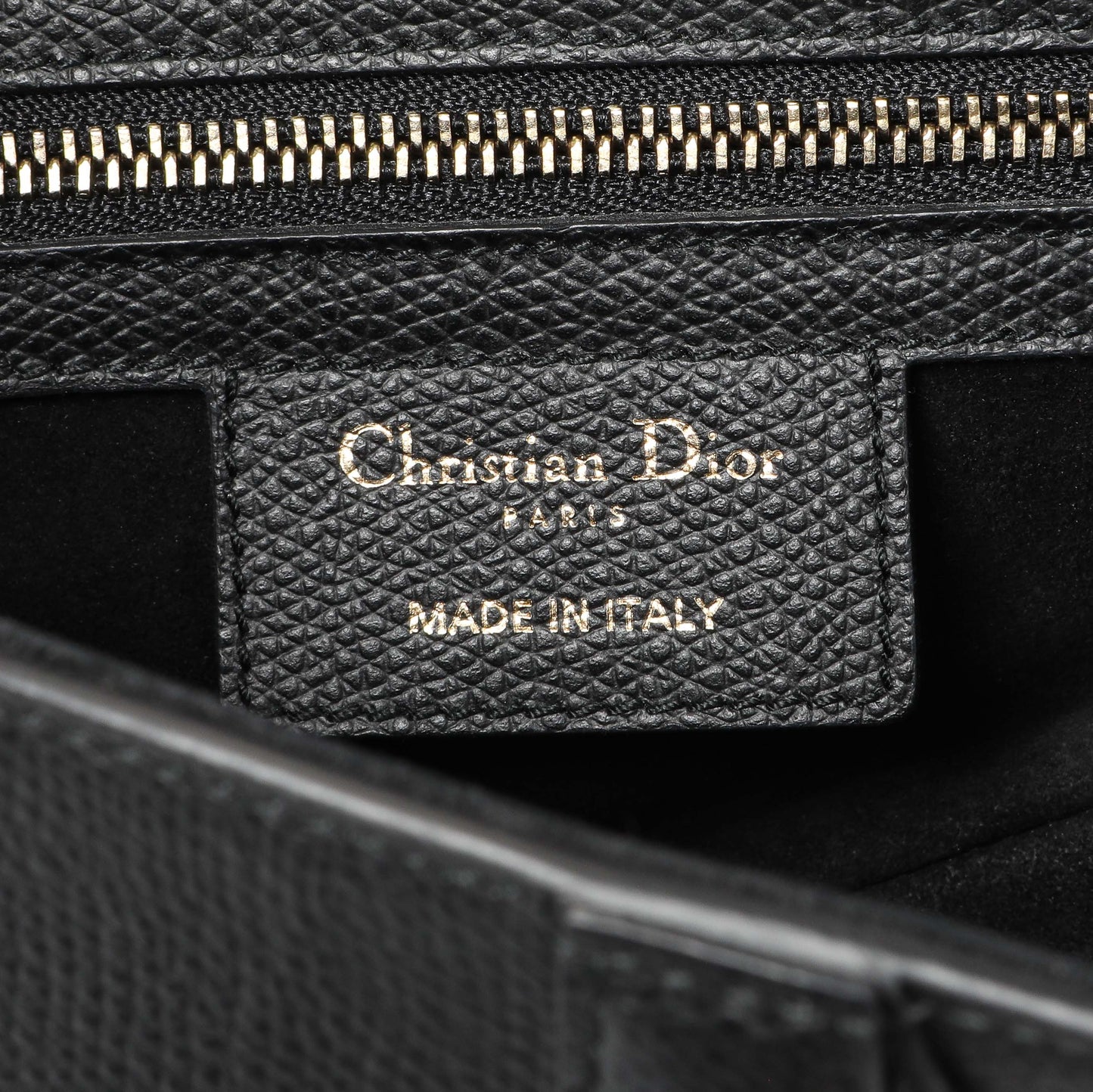 Exclusive Christian Dior Black Grained Calfskin Saddle Bag — Detail View