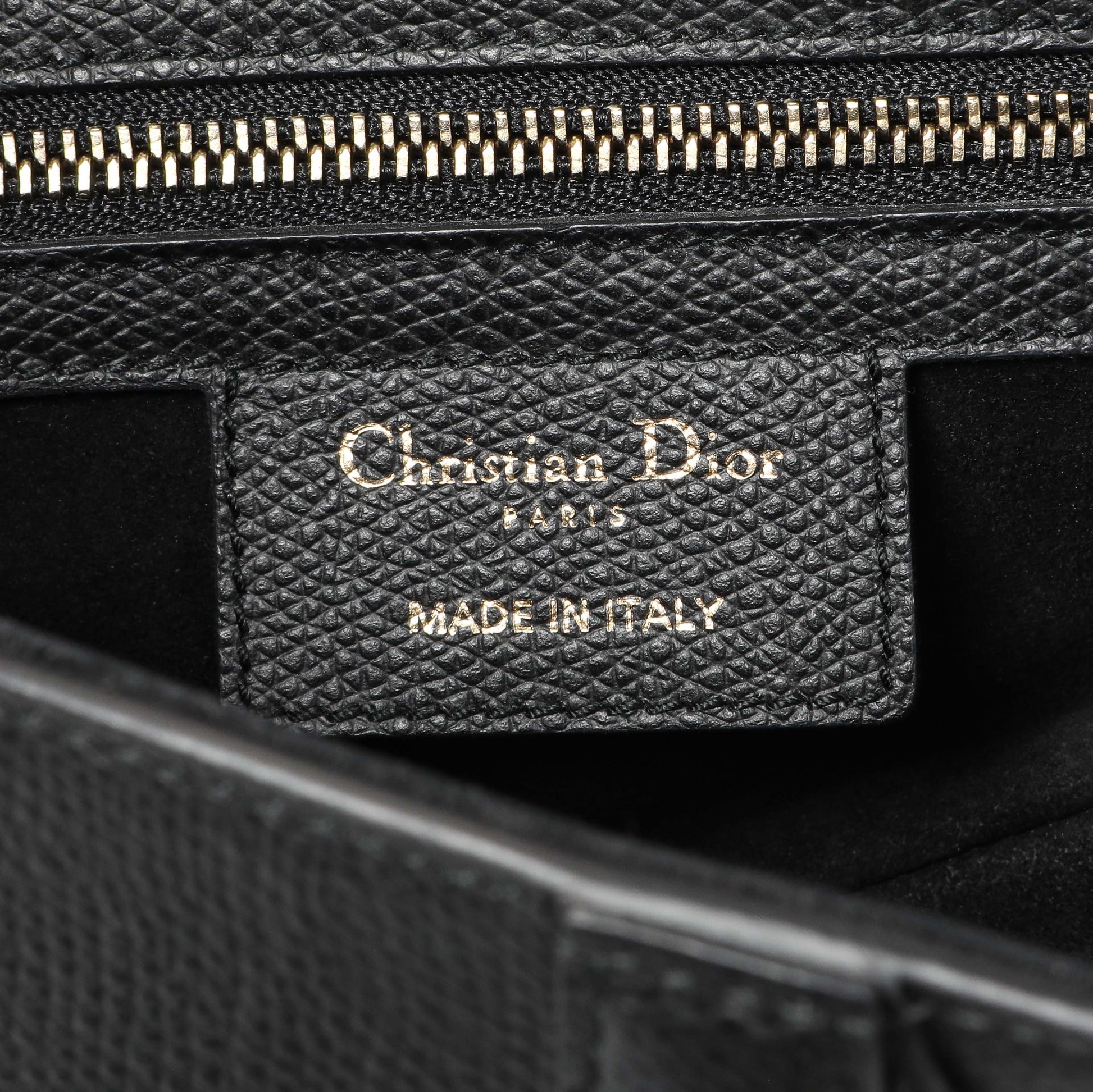 Exclusive Christian Dior Black Grained Calfskin Saddle Bag — Detail View