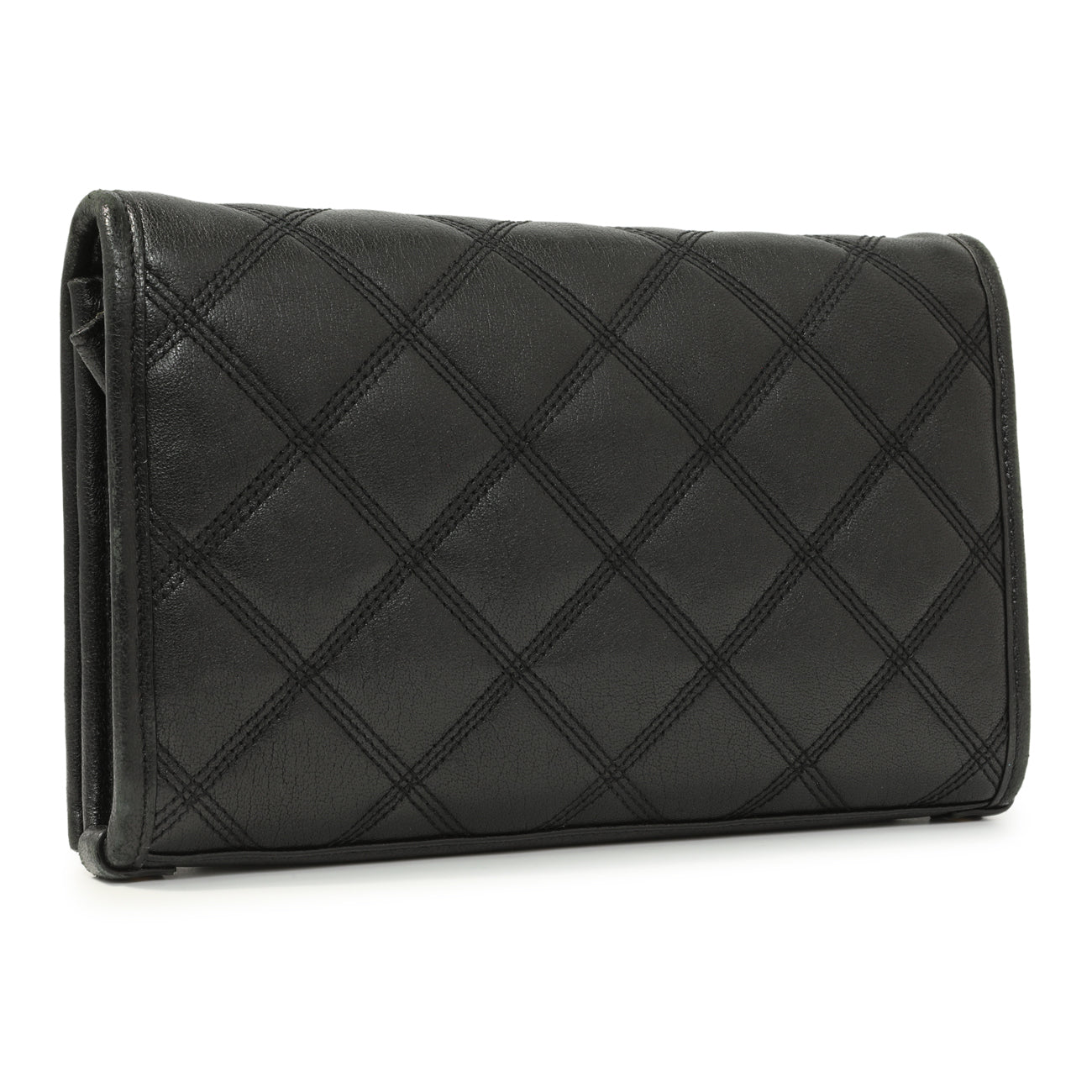 Exclusive Saint Laurent Black Lambskin Diamond Quilted Becky Chain Wallet — Side View