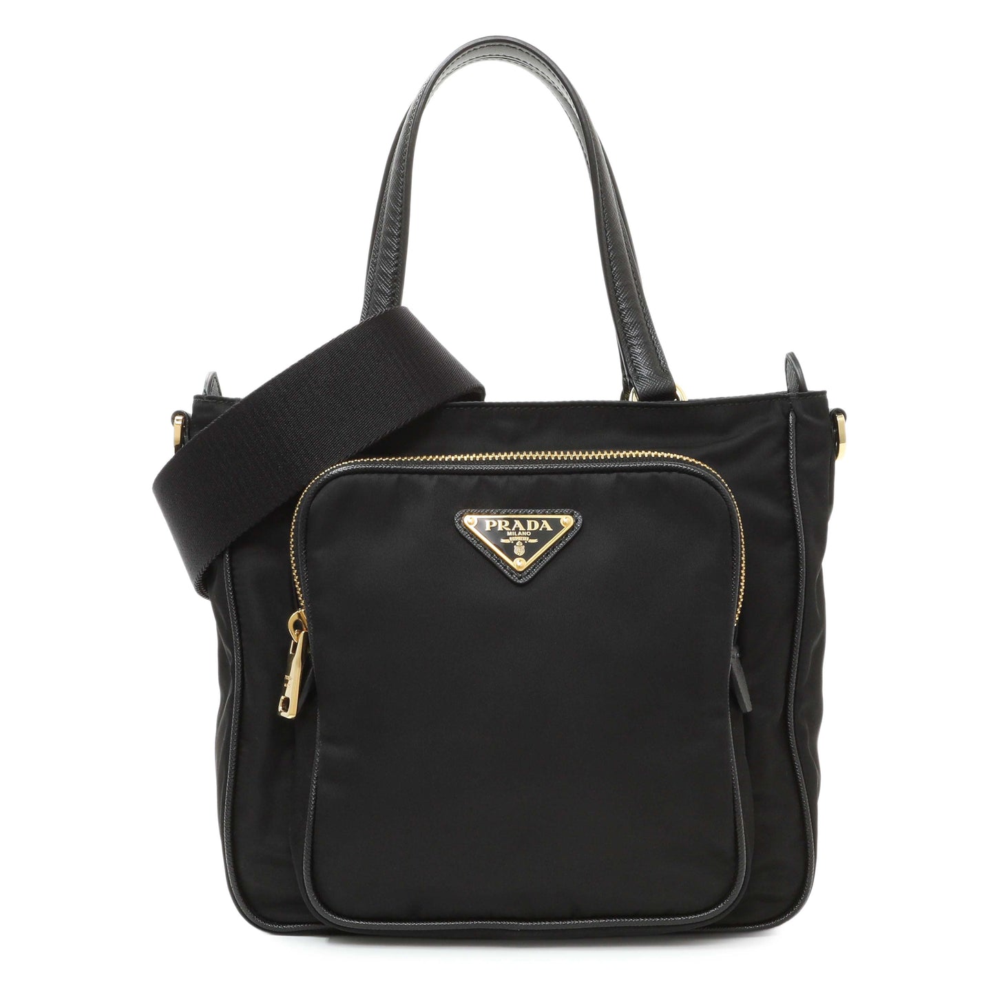 Exclusive Prada Black Tessuto Front Pocket Bag — Front View