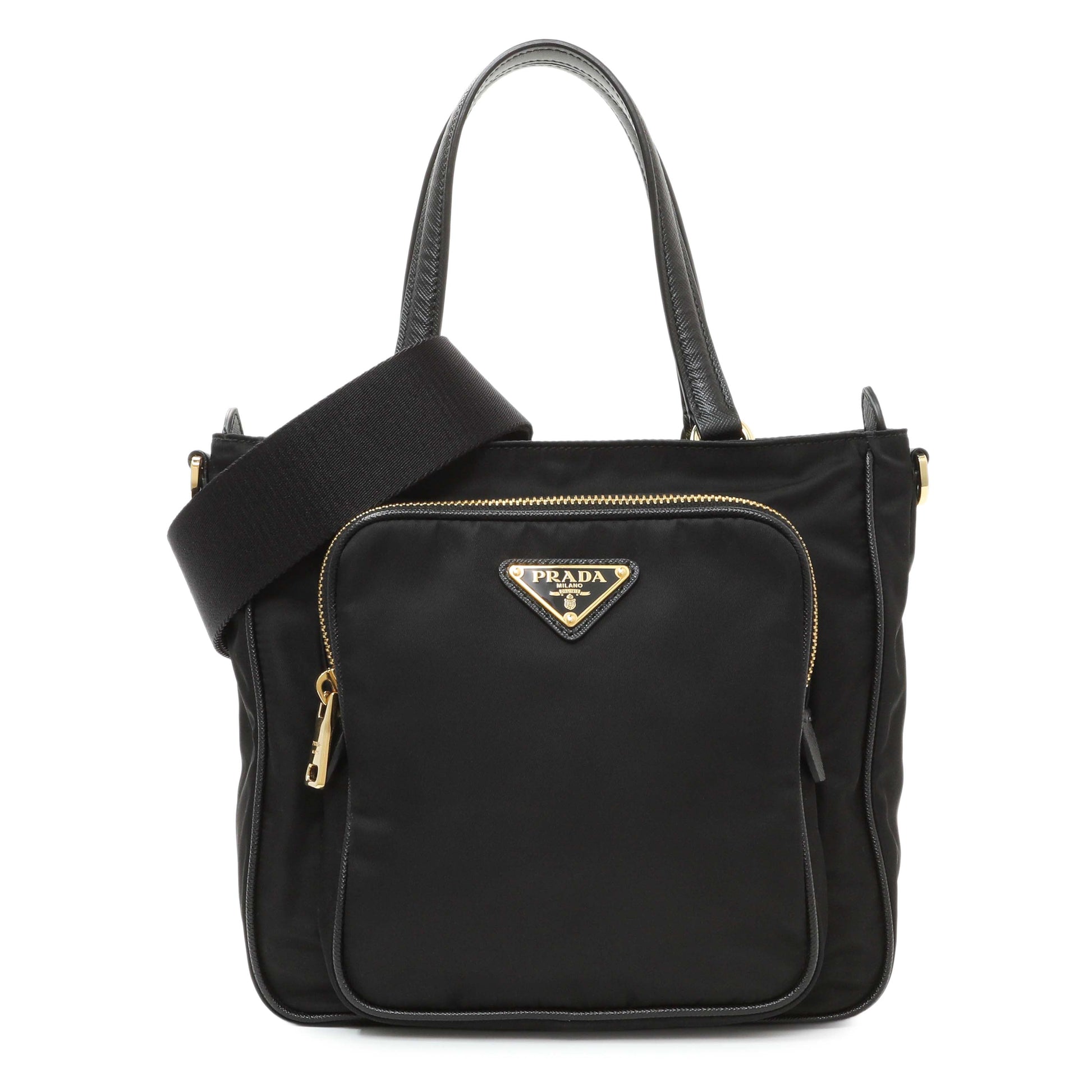 Exclusive Prada Black Tessuto Front Pocket Bag — Front View