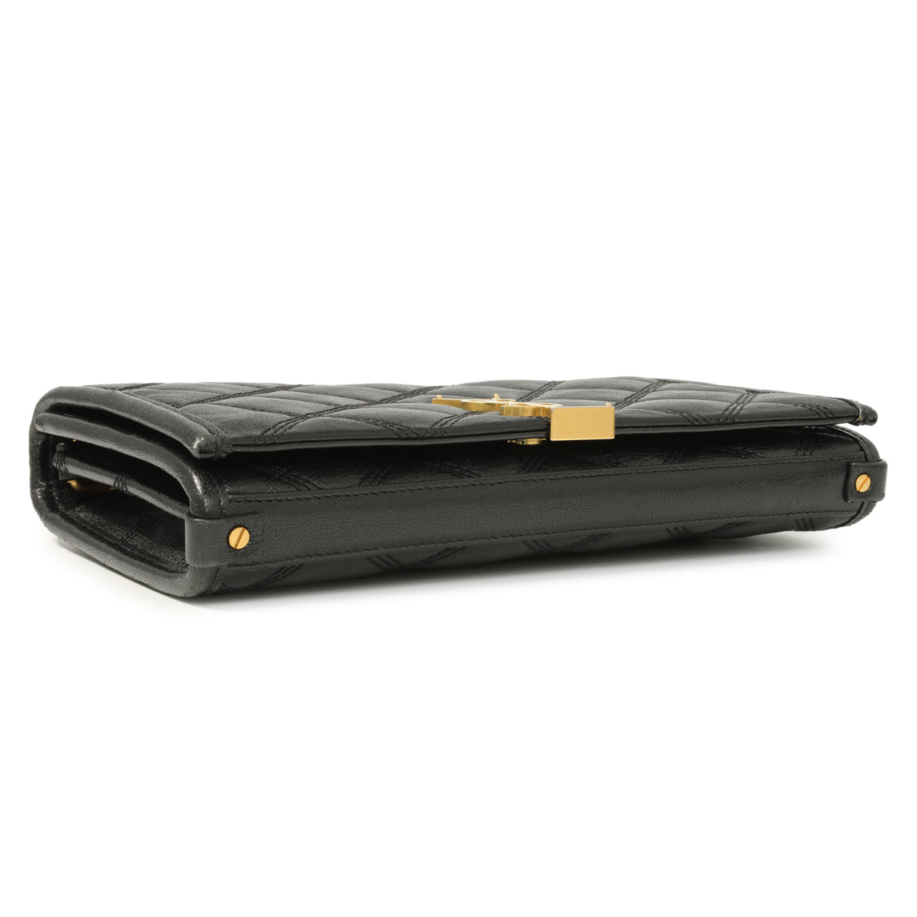 Exclusive Saint Laurent Black Lambskin Diamond Quilted Becky Chain Wallet — Back View