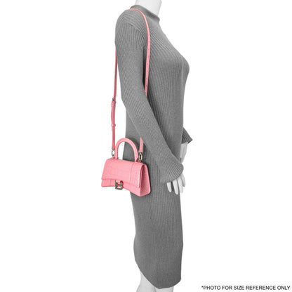 Exclusive Balenciaga Sweet Pink Crocodile Embossed Hourglass Top Handle Bag XS — Lifestyle View