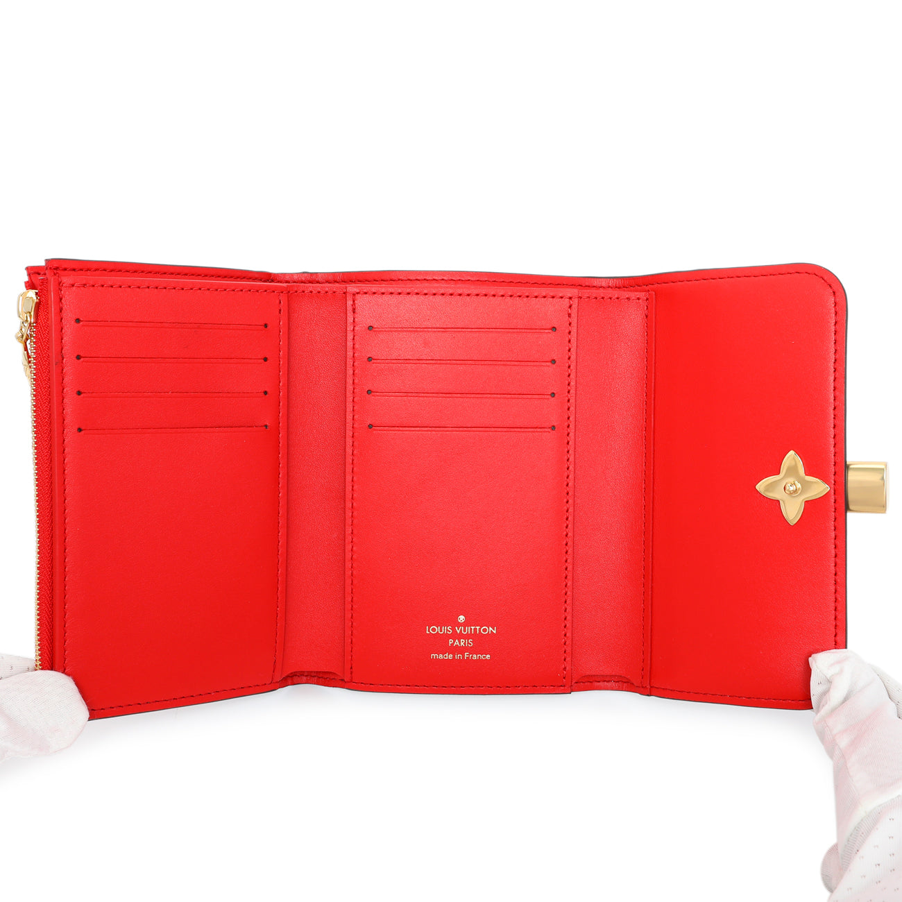 Exclusive Louis Vuitton Monogram Coquelicot Flower Lock Compact Wallet — Top View