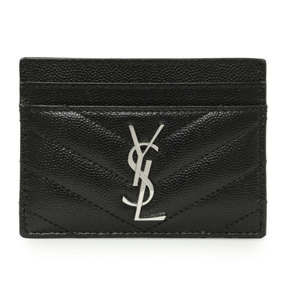 Exclusive Saint Laurent Black Grain De Poudre Matelasse Chevron Monogram Credit Card Case — Front View
