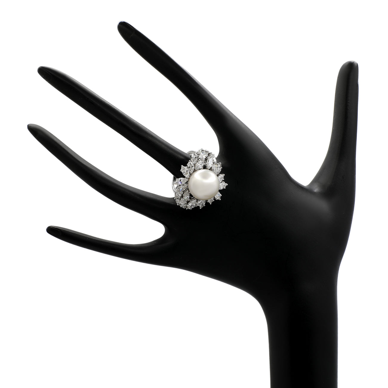 Exclusive 18K White Gold 13.8mm South Sea Pearl Diamond Ring — 6 — Back View
