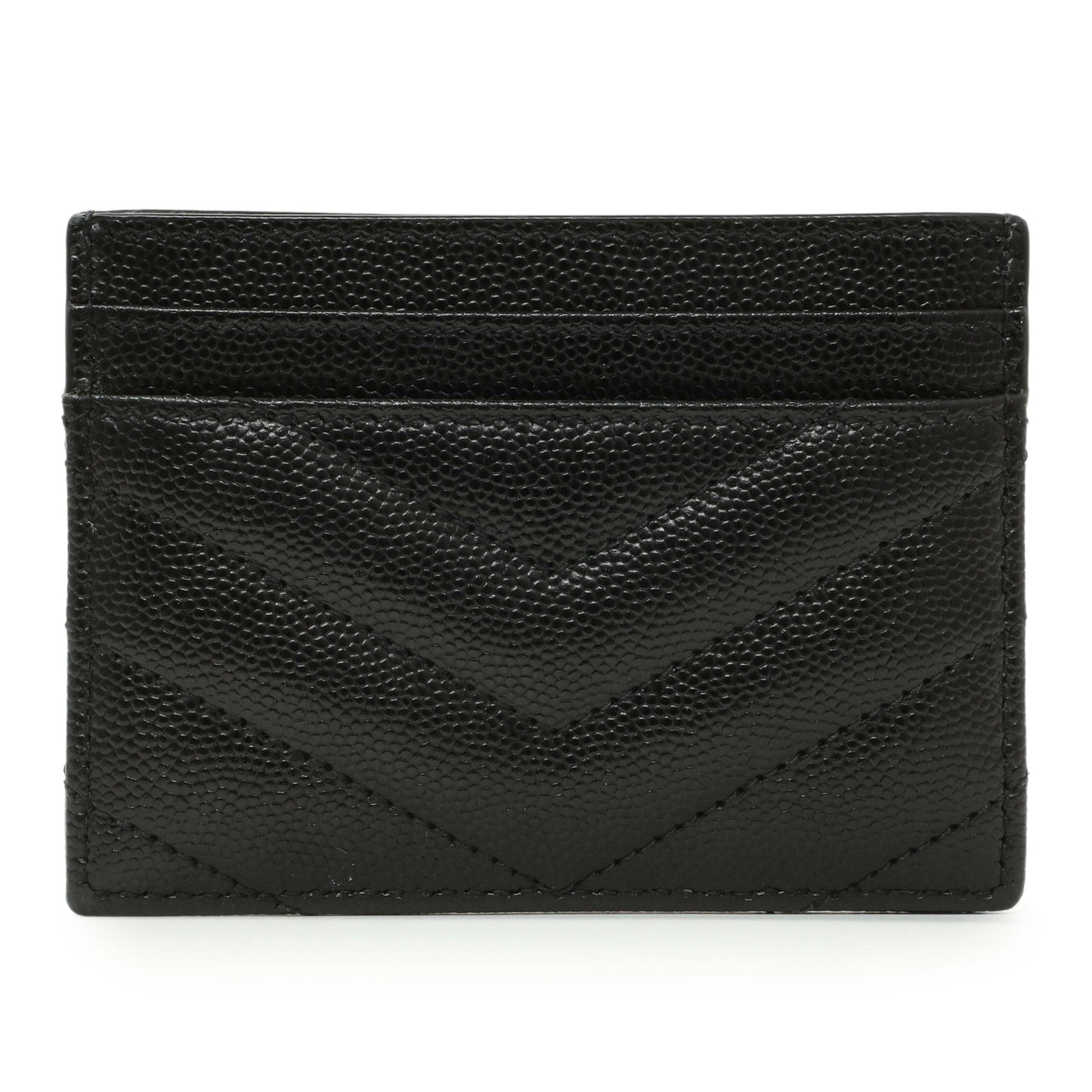 Exclusive Saint Laurent Black Grain De Poudre Matelasse Chevron Monogram Credit Card Case — Side View