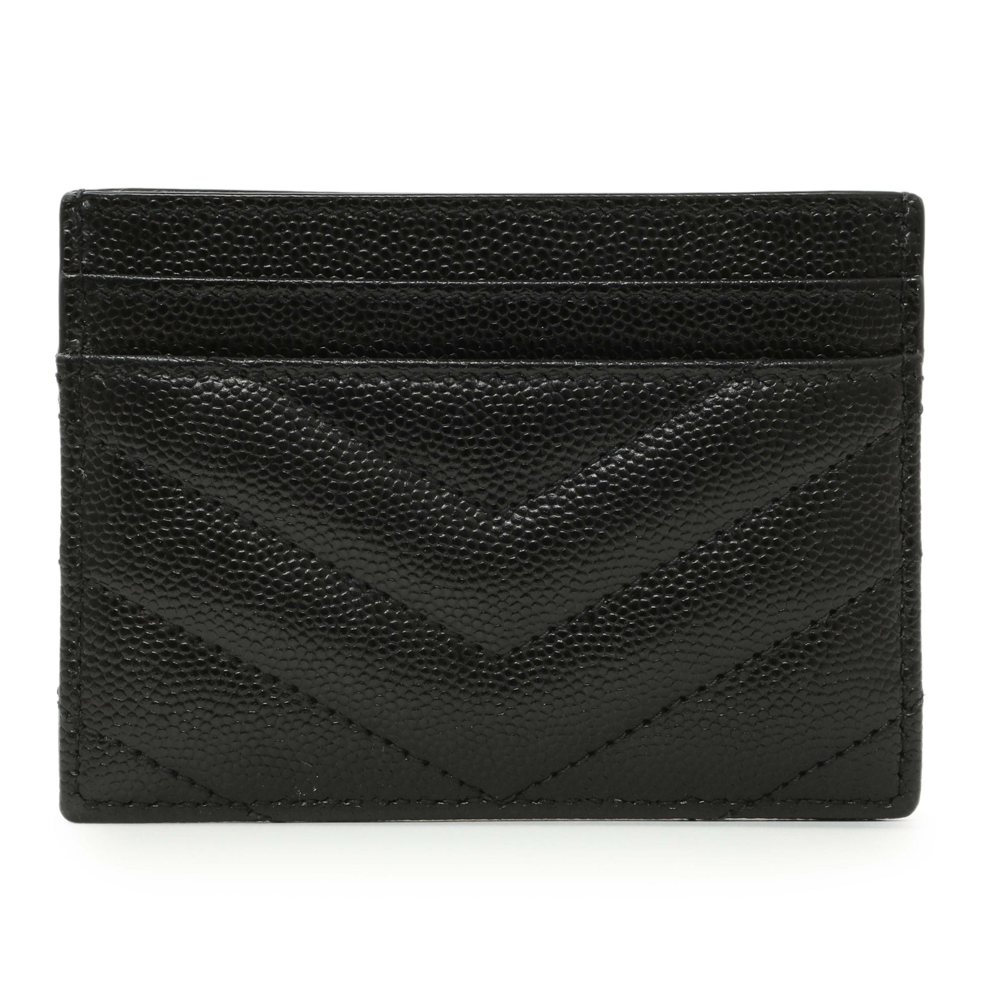 Exclusive Saint Laurent Black Grain De Poudre Matelasse Chevron Monogram Credit Card Case — Side View