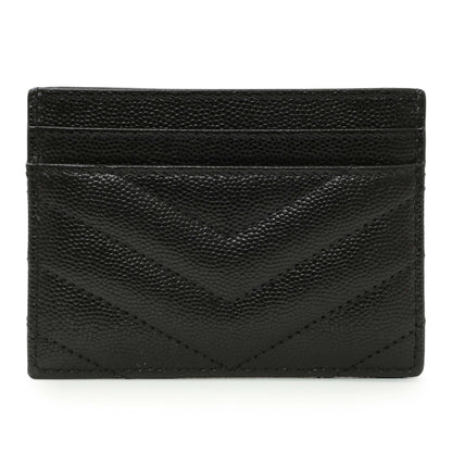 Exclusive Saint Laurent Black Grain De Poudre Matelasse Chevron Monogram Credit Card Case — Side View