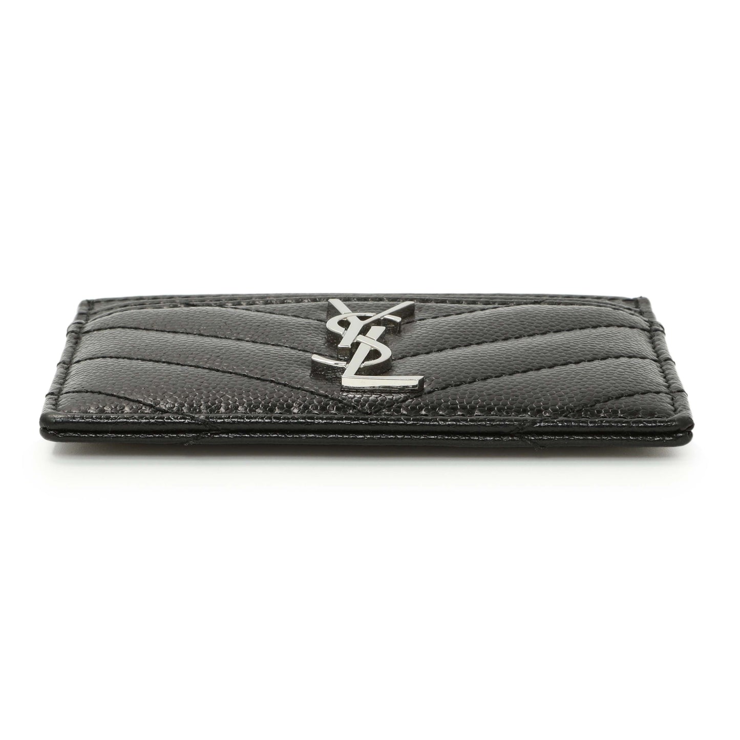 Exclusive Saint Laurent Black Grain De Poudre Matelasse Chevron Monogram Credit Card Case — Back View