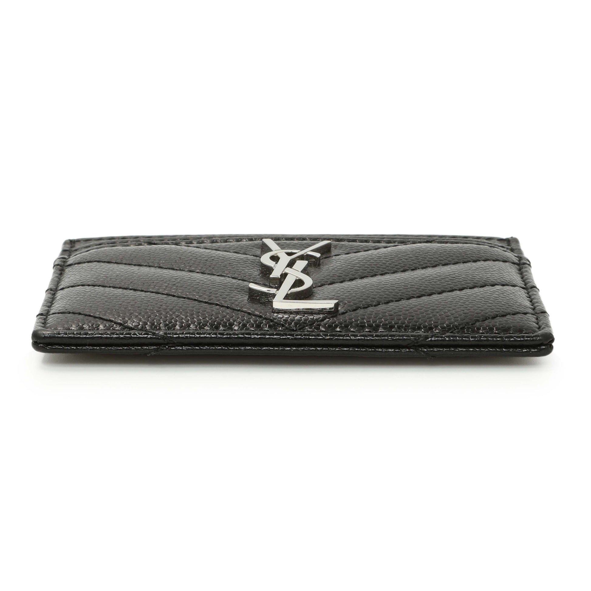 Exclusive Saint Laurent Black Grain De Poudre Matelasse Chevron Monogram Credit Card Case — Back View